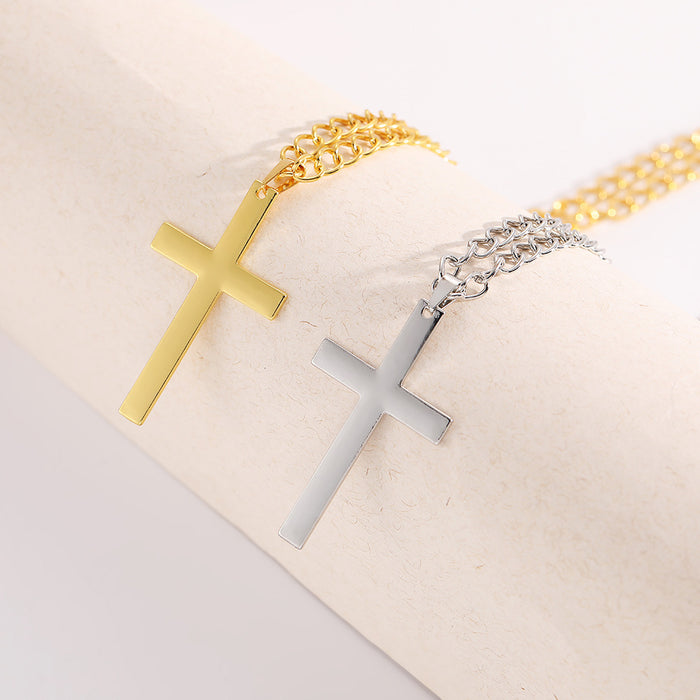 Wholesale Personalized metal alloy cross necklace, simple smooth cross collarbone chain, niche accessory