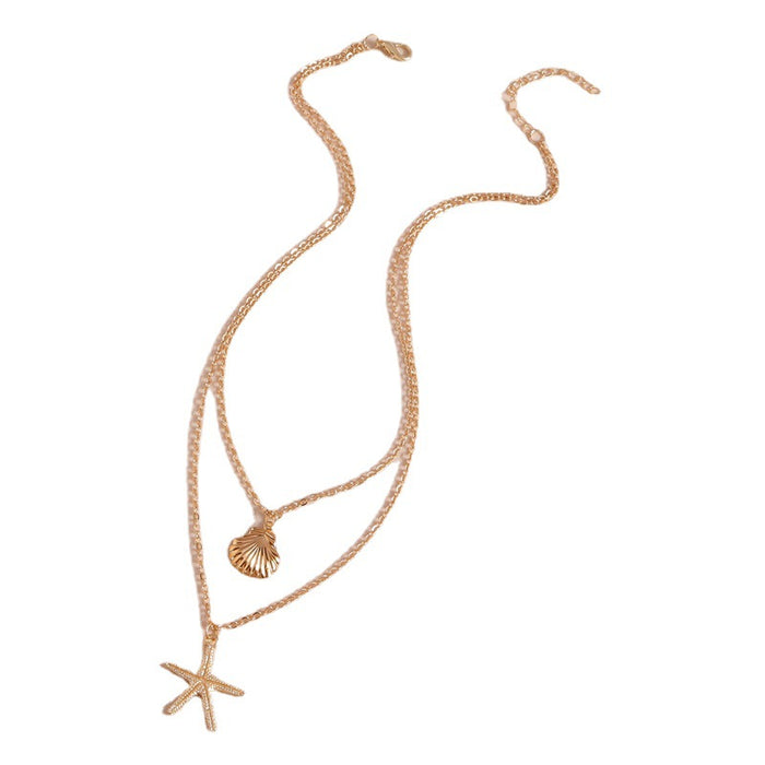 Wholesale Jewelry Simple Beach Shell Starfish Five-Pointed Star Double-Layer Necklace Necklace Hot Style