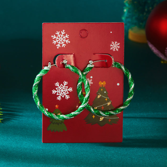 Wholesale Christmas color matching earrings Exaggerated creative design red and green contrast twisted earrings