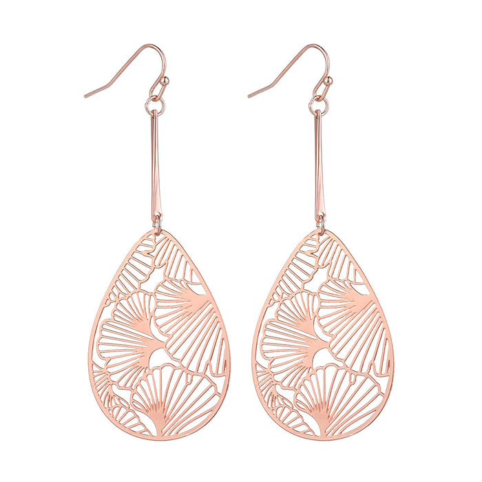 Wholesale Metal copper plate ginkgo leaf pattern hollow out light and thin style retro earrings women's long earrings