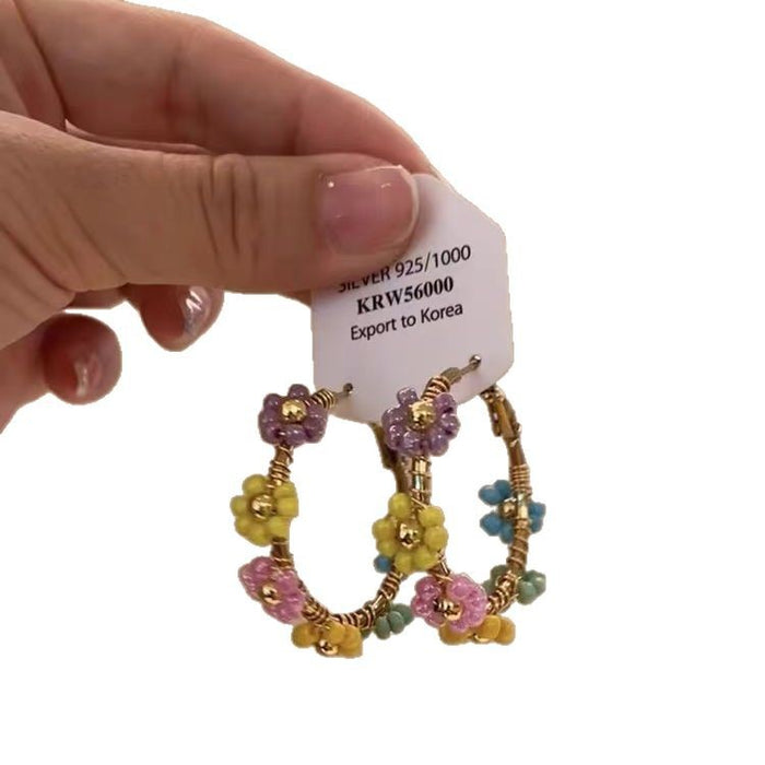 Wholesale Small niche design, colorful flower wreath earrings, fashionable personality, versatile and exquisite high-end earrings and earrings
