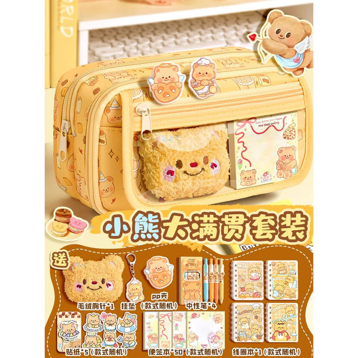 Wholesale Trendy Cute Pencil Case Large Capacity 9-Layer Flip with Butter Bear Design for Students stationery