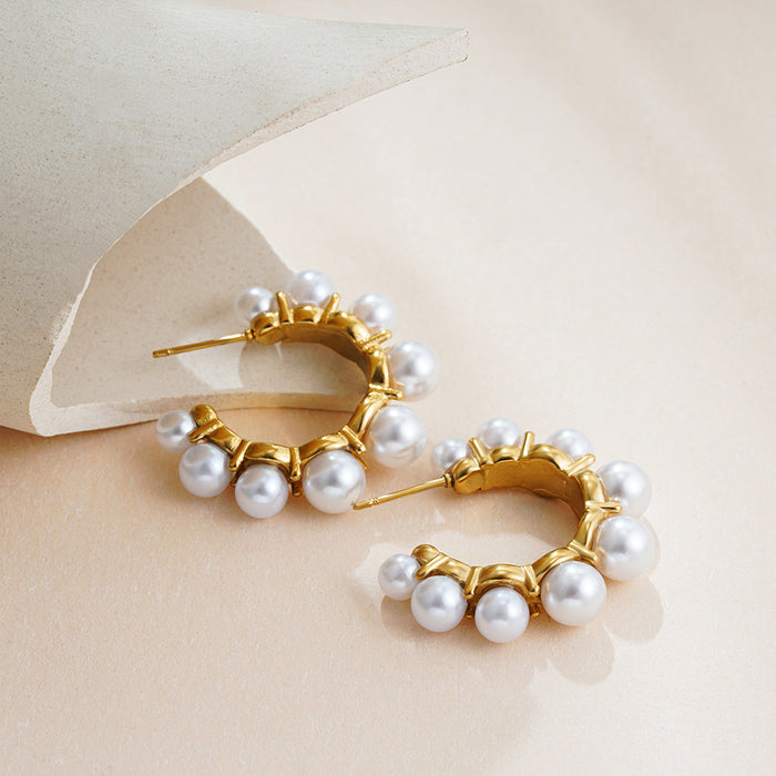 Wholesale Pearl Circle Stainless Steel Gold Plated Earrings