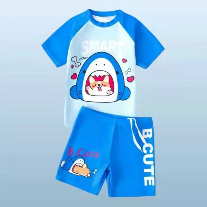 Wholesale Children's swimsuit, boys' split swimsuit set, small, medium, and large children's quick drying sunscreen cartoon cute baby swimming equipment