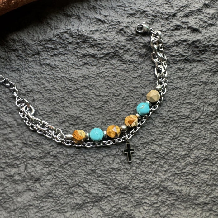 Wholesale Original retro patchwork bracelet, niche stainless steel cross design, high-end accessory