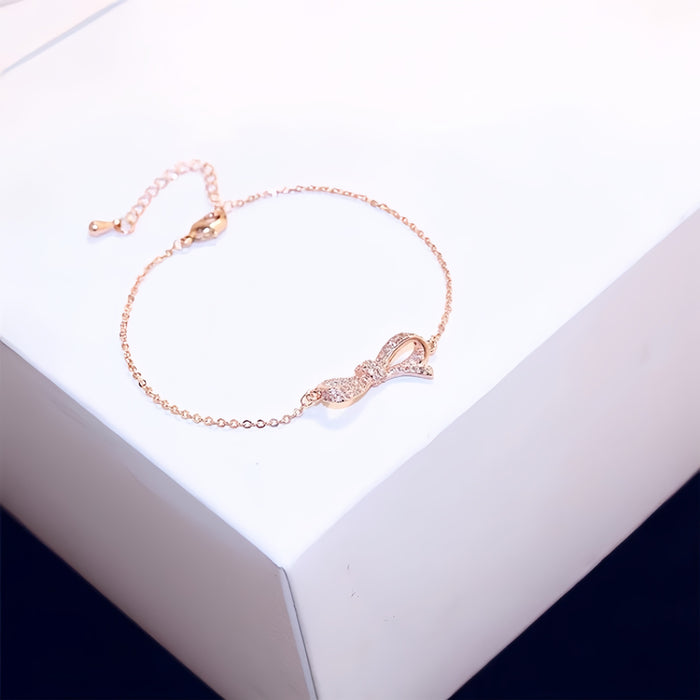 Wholesale Temperament bow adjustable diamond studded niche design wristband ring