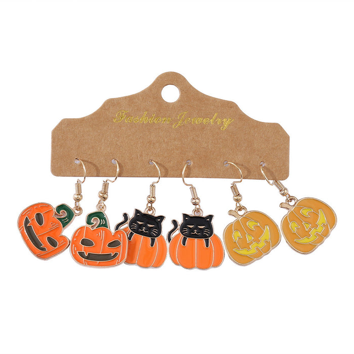 Wholesale  Black Cat Grimace Pumpkin Pendant Oil Drop Earrings Set  Party Earrings Gift