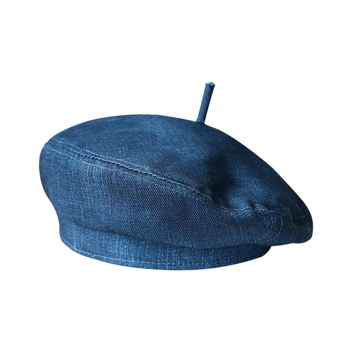 Wholesale Blue Denim Beret Girl's Painter's Hat Japanese Style Vintage Hat