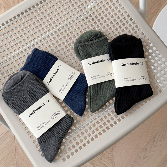 Wholesale Socks men's mid length socks solid color cotton socks men's classic sports socks long socks