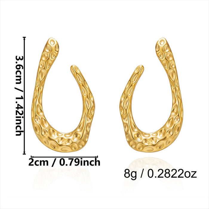 Wholesale Stainless Steel Irregular Geometric Earrings Vintage Lava Liquid Metal C-Shape Hoops
