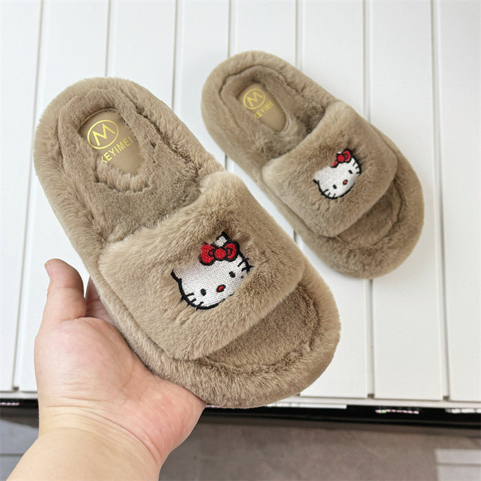 Wholesale Embroidered cat fur slippers autumn and winter cute soft sole home