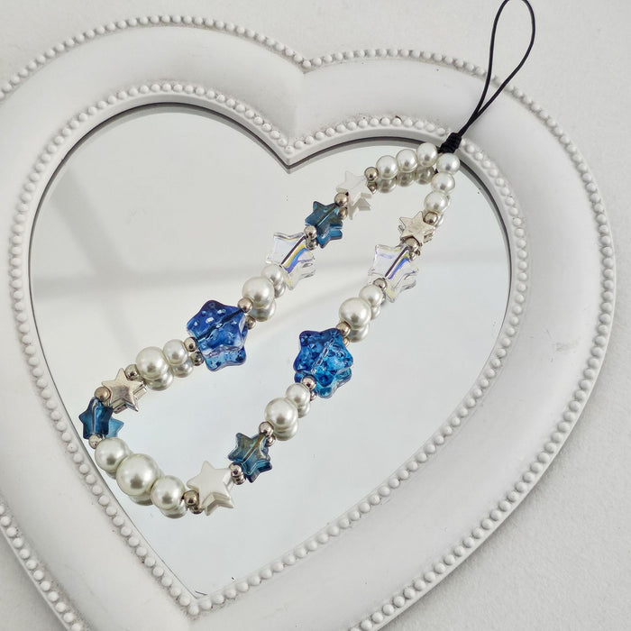 Wholesale Blue Pearl Star Mobile Phone Chain Popular Beaded Mobile Phone Chain Hanging Chain