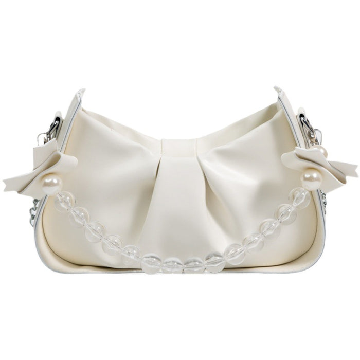 Wholesale Popular pleated new fashion pearl chain shoulder crossbody bag, saddle bag