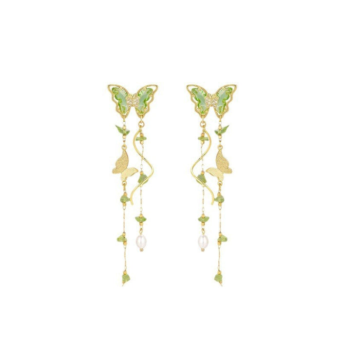 Wholesale Butterfly tassel earrings with sweet flowers, long earrings with exquisite temperament, and delicate earrings
