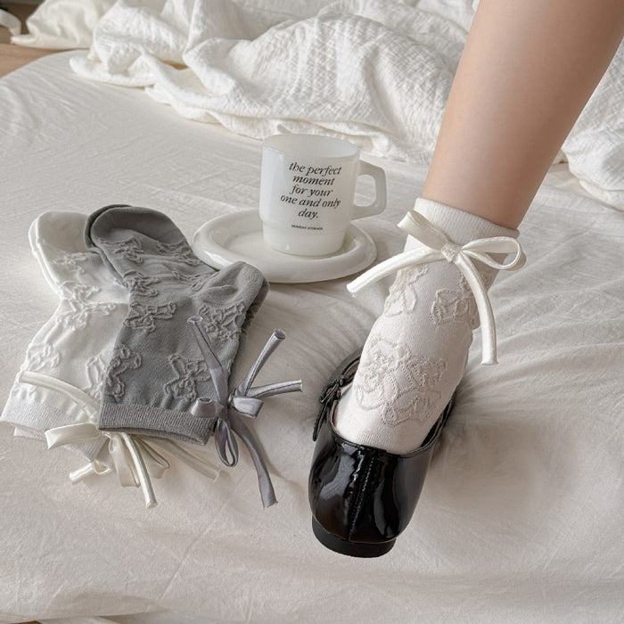 Wholesale Bow shaped mid tube socks with boneless pile socks