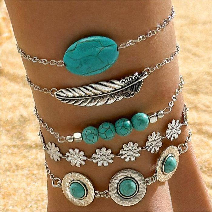 Wholesale Women S Silver Boho Turquoise Leaf Bow Bracelet Jewelry Accessory Gift