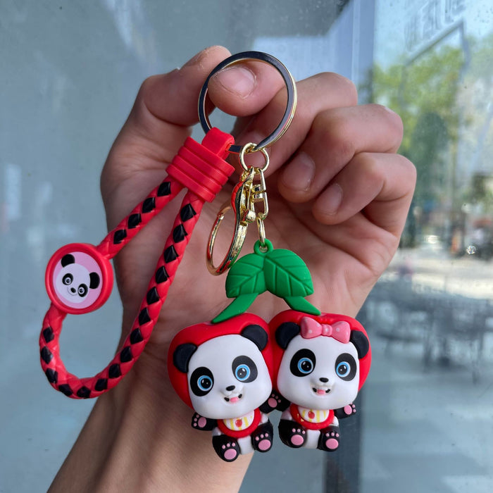 Wholesale Cute couple panda keychain cartoon figurine student backpack pendant small gift car keychain pendant