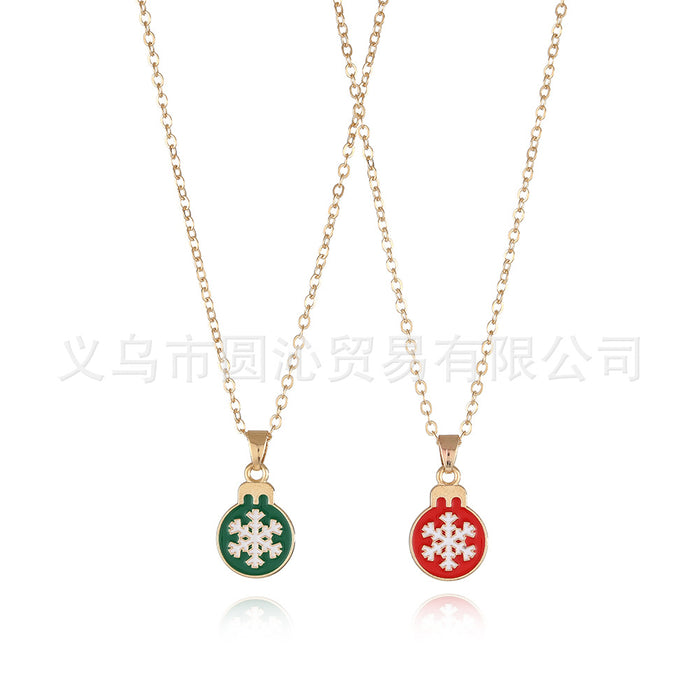Wholesale Christmas friends children' s necklace cartoon  snowman snowflake alloy drop oil jewelry suit
