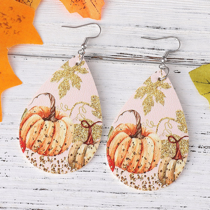 Wholesale Thanksgiving turkey pumpkin maple leaf water drop pu leather earrings