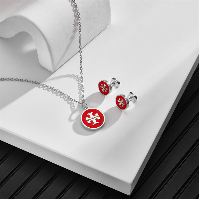 Wholesale Stainless steel earrings necklace with simple engraved letters jewelry