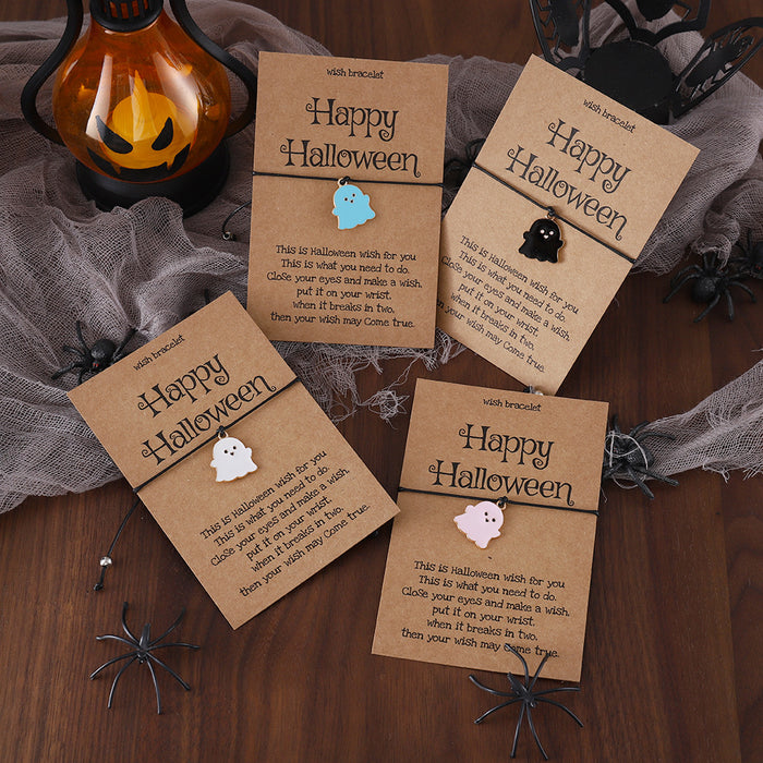 Wholesale Cute colorful ghost pendant bracelet funny oil drop hand-woven card ornaments