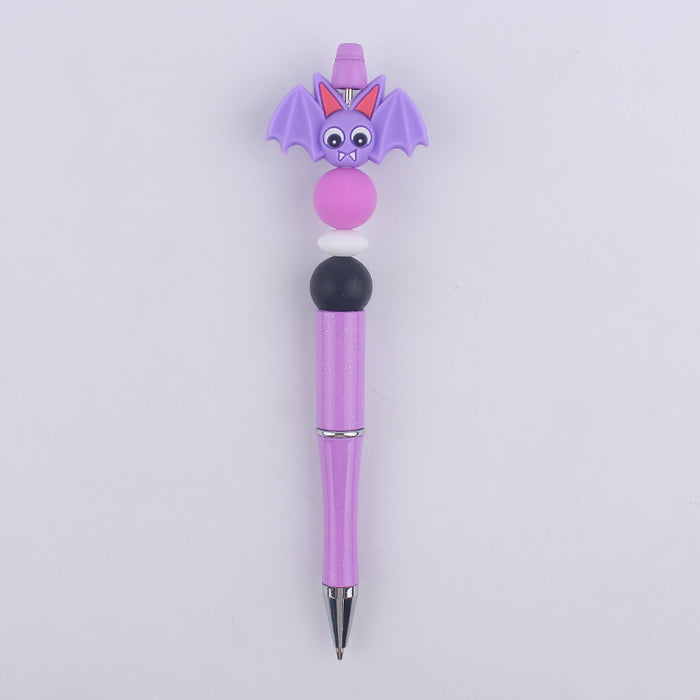 Wholesale Cartoon Pattern Halloween Pumpkin Spider Silicone Beads Plastic Bead Pen JDC-PN-GuangTian004