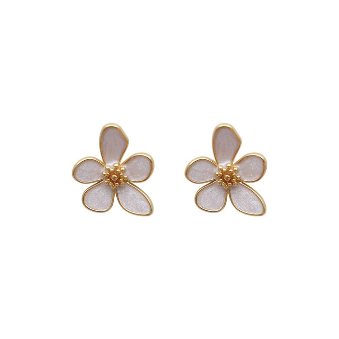 Wholesale Minimalist white glazed flower earrings, niche fashion, exquisite atmosphere, quality, versatile, wholesale of ear accessories