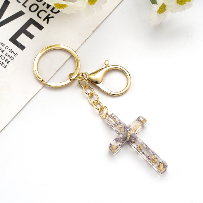 Wholesale Popular handmade drip glue real flower creative cross keychain creative hanging bag