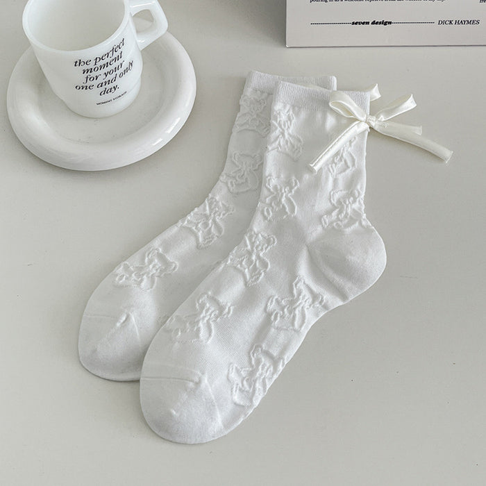 Wholesale Bow boneless socks made of pure cotton with a middle tube and stacked socks