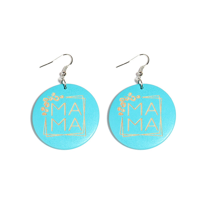 Wholesale Mother's Day Mama Wooden Carved Printed Love Earrings JDC-ES-ZiT002