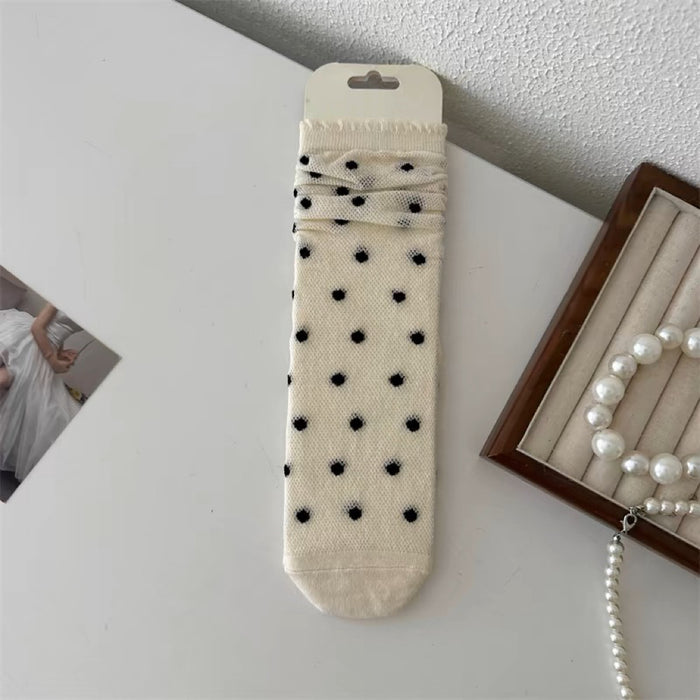 Wholesale Bow thin mesh tube socks, polka dot socks, breathable versatile socks
