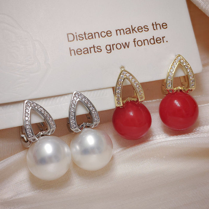 Wholesale Heart-shaped Pearl Ear Buckle Light Luxury Zircon Earrings