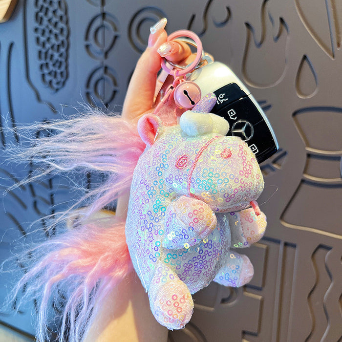Wholesale Unicorn glitter keychain cute cartoon plush couple bag pendant