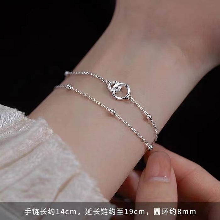 Wholesale Silver plated circular bracelet for girls, niche design, high-end feel, light luxury bracelet, handmade accessory