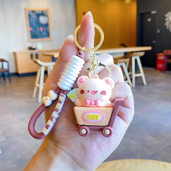 Wholesale Cartoon shopping cart keychain exquisite figurine backpack ornament hanging decoration