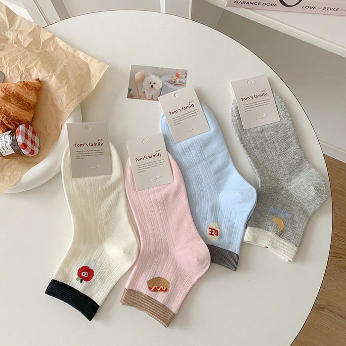 Wholesale Socks cartoon short tube socks thin, sweat absorbing boneless socks color blocked