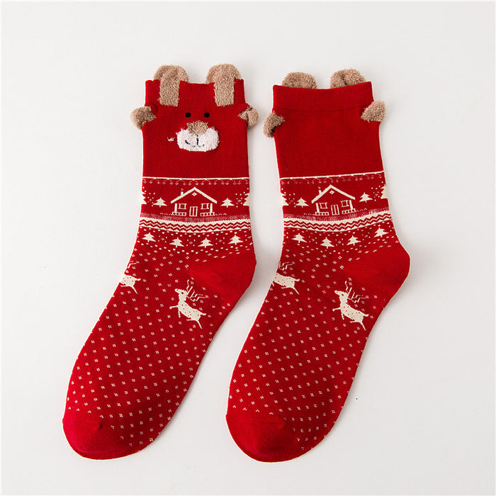 Wholesale 3pairs Cross-border foreign trade autumn and winter Christmas socks Santa gifts snowflakes elk cute cartoon Christmas socks