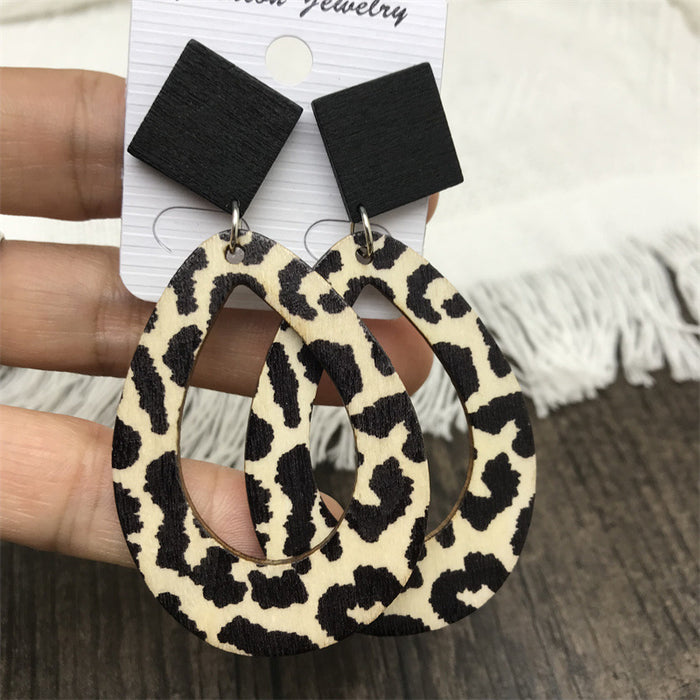 Wholesale Leopard Zebra Raindrop Long Earrings Wood JDC-ES-FaXin008