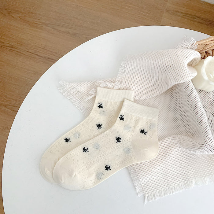 Wholesale New socks with striped small flower short tube women's boat socks that don't fall off and cotton socks