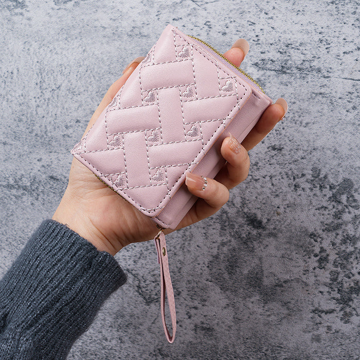 Wholesale PU Embroidered Love Short Wallet Women' s Card Holder Daily Matching Fashion Accessory MOQ≥3