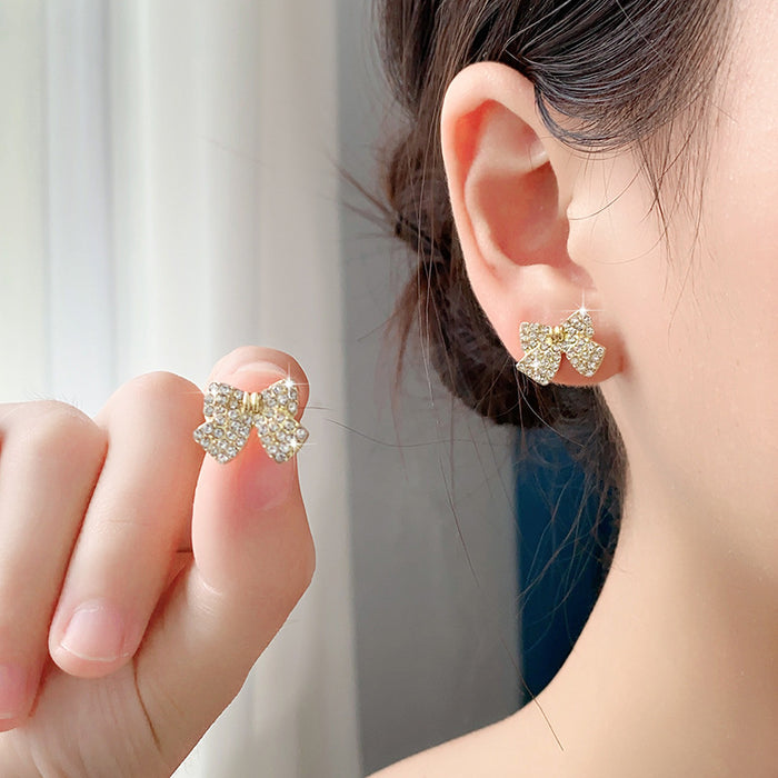 Wholesale New S925 Silver Needle French Bow Diamond Earrings