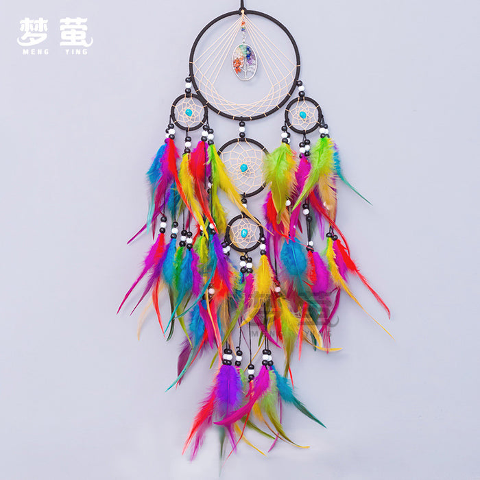 Wholesale Tree of Life Dream Catcher Wall Hanging Colorful Feather Beaded MOQ≥2