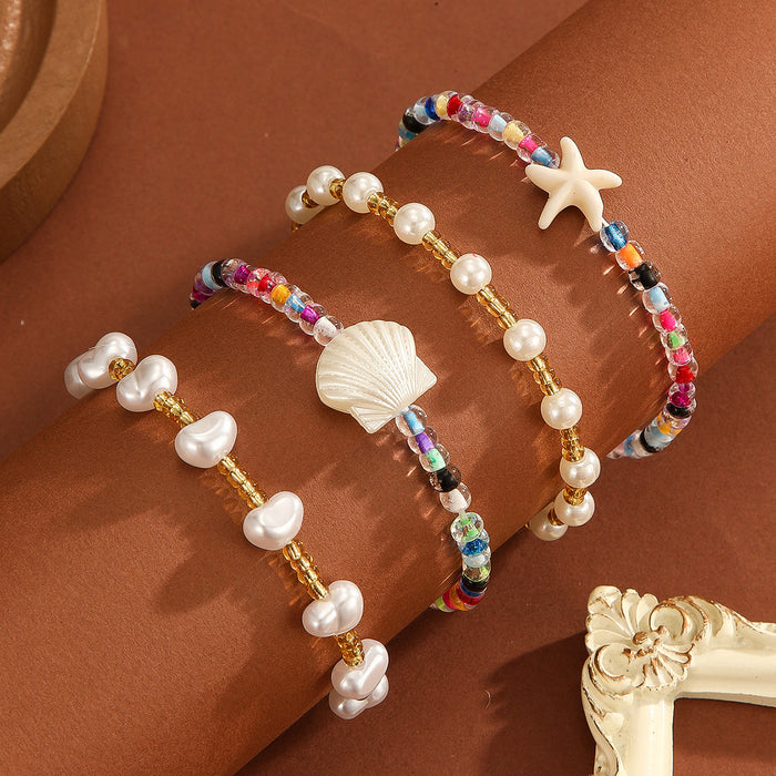 Wholesale Sea Star Shell Bracelet Set Summer Seaside Beach Colorful Rice Bead Pearl Bracelet