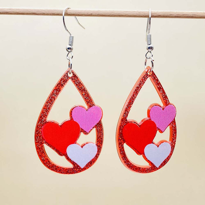 Wholesale Valentine' s Day Heart-shaped Waterdrop Acrylic Earrings