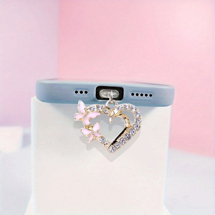 Wholesale Alloy diamond-encrusted heart and butterfly pendant for Mobile Phone Stands