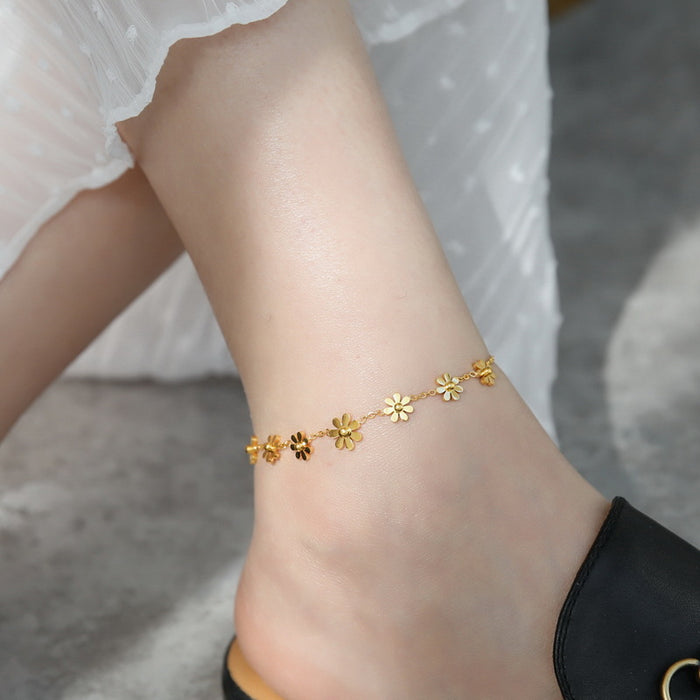 Wholesale Gold chrysanthemum adjustable anklet titanium steel seven-flower anklet