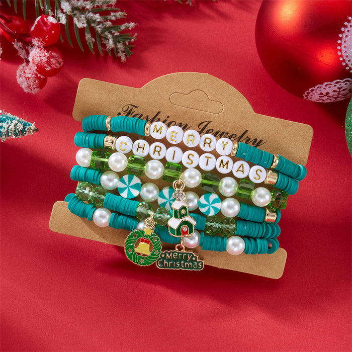 Wholesale Christmas Bracelet Rice Bead Polymer Clay Multi-layer Bracelet Cartoon  Bell Christmas Party