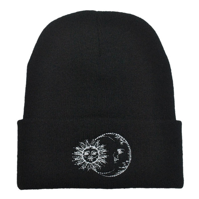 Wholesale Autumn and Winter Sun Moon Embroidery Knitted Wool Hat JDC-FH-PeiN022