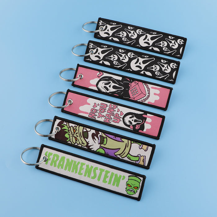 Wholesale  Cartoon Woven Label Keychain Lanyard   Fabric Keychain