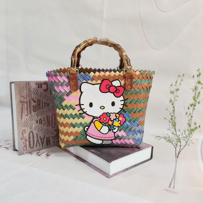 Wholesale Woven Basket Bag Shoulder Hand Bag Cute Rattan Cloth Cartoon Woven Bag
